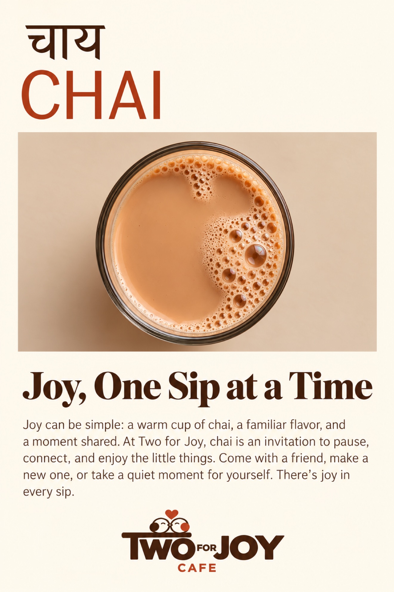 Masala chai poster with Hindi chai lettering and a warm cup of tea
