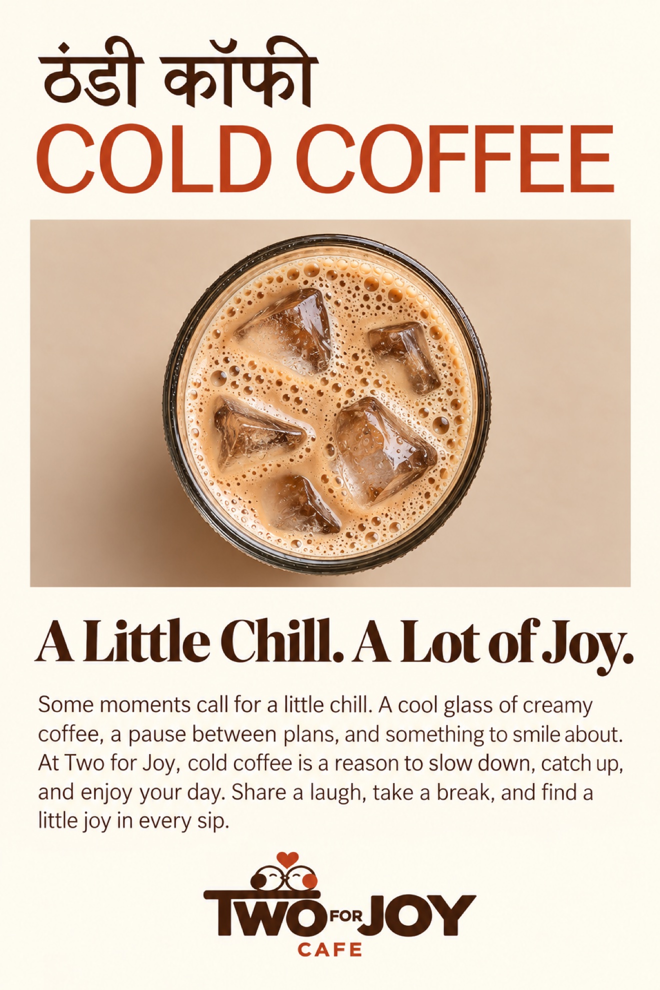 Cold coffee poster with Hindi lettering and iced creamy coffee