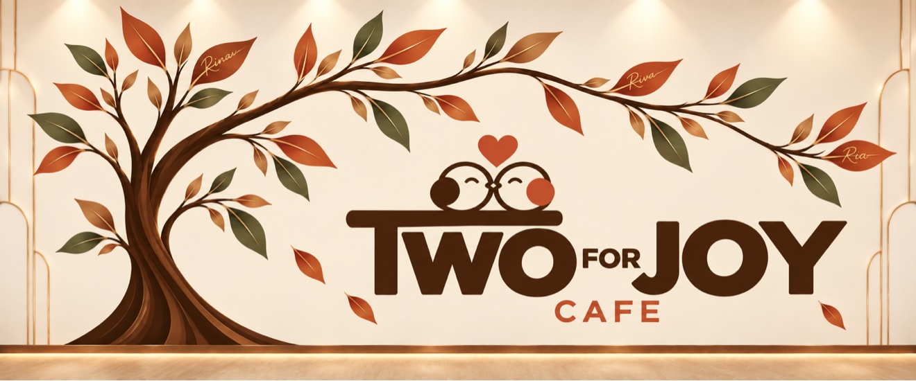 Two for Joy family-tree wall art with lovebirds and the names Rinav, Riva and Ria on the leaves